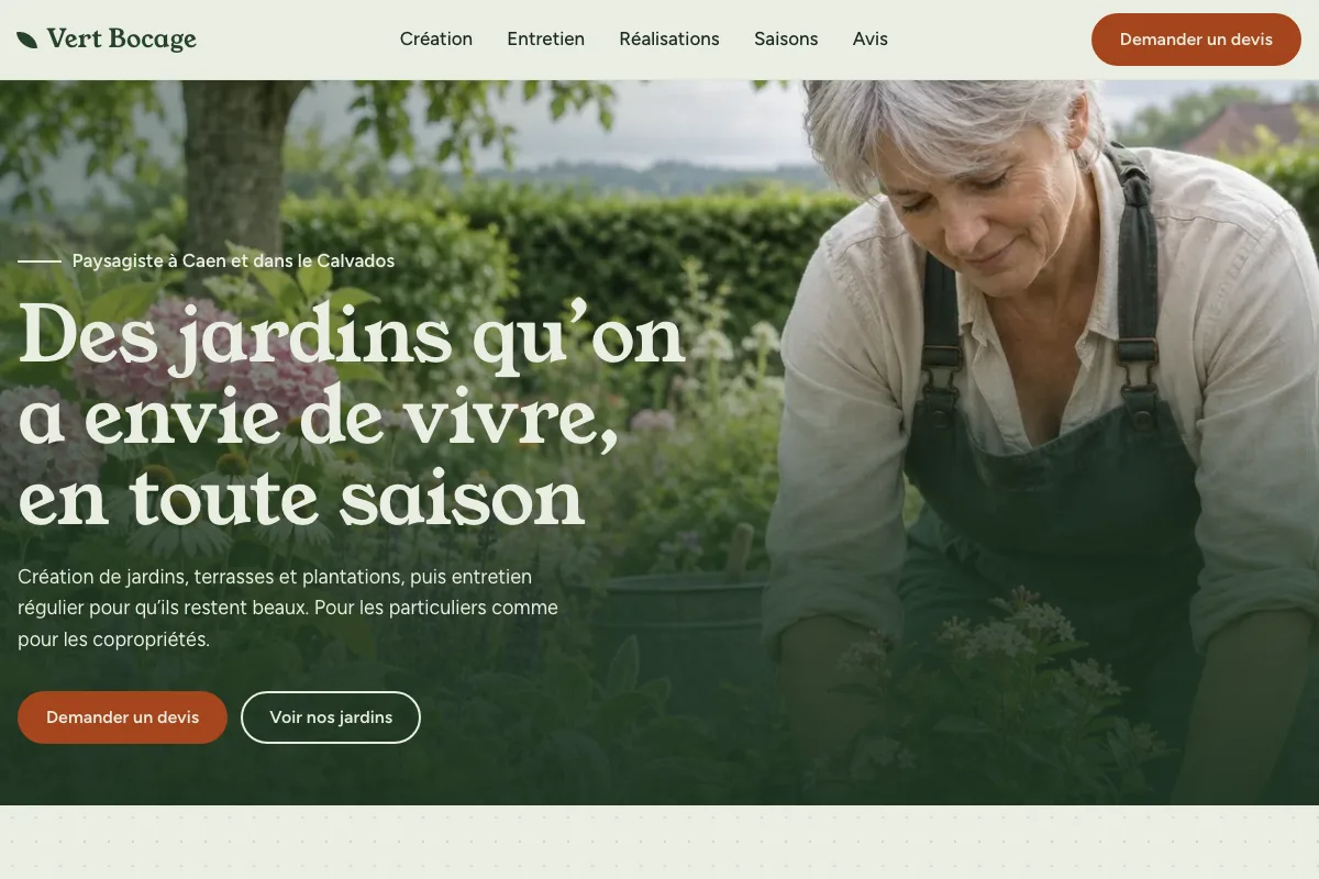Page d’accueil du site de démonstration d’un paysagiste