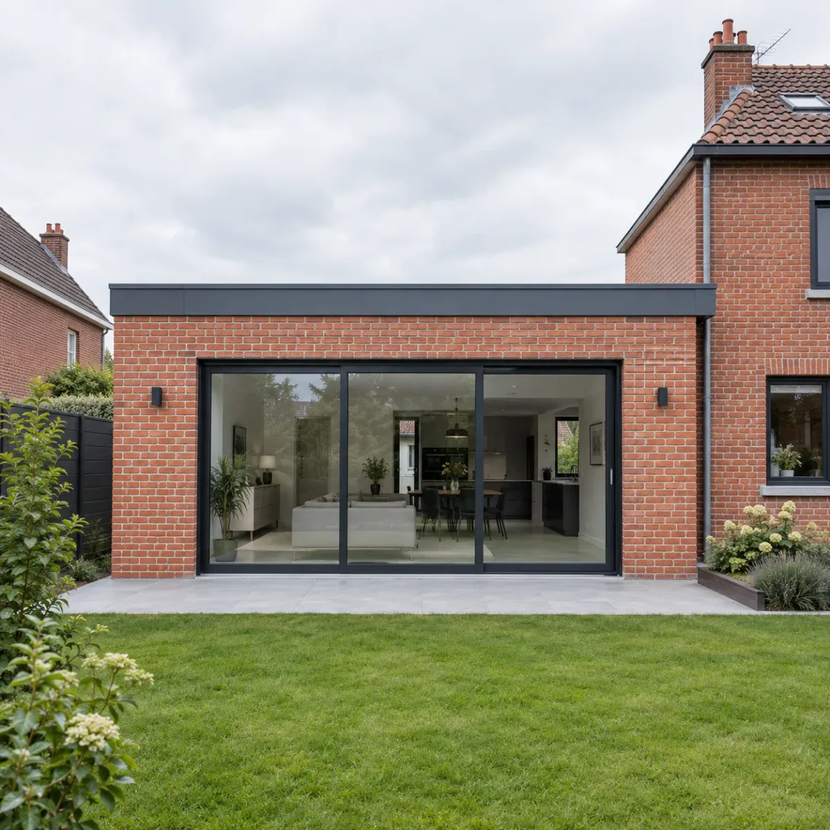 Extension de maison en briques récemment terminée