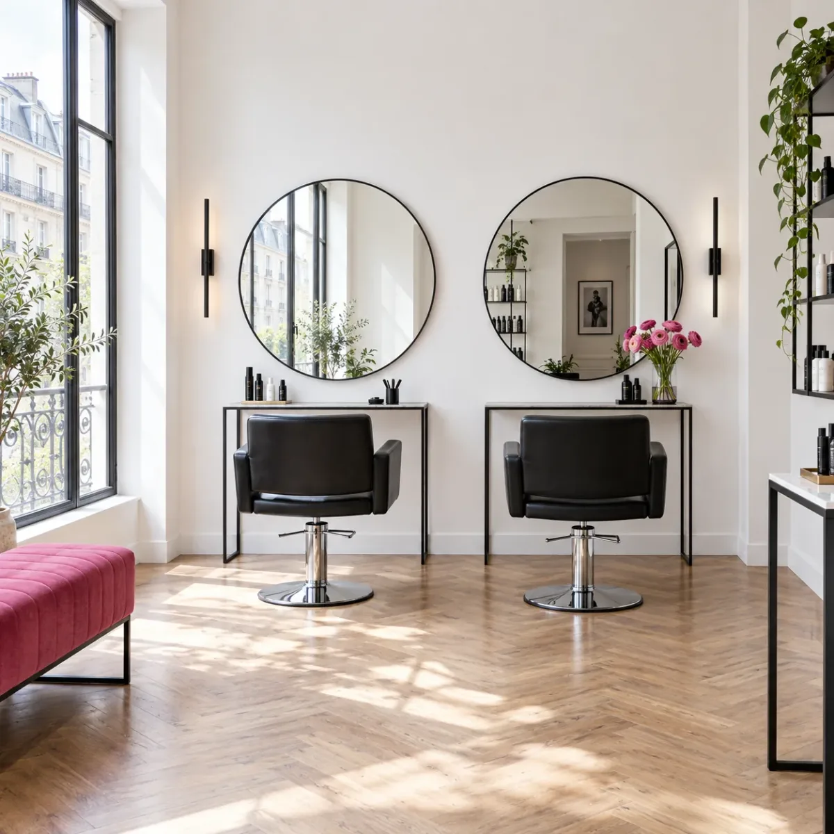 Intérieur lumineux du Salon Capucine, fauteuils et miroirs