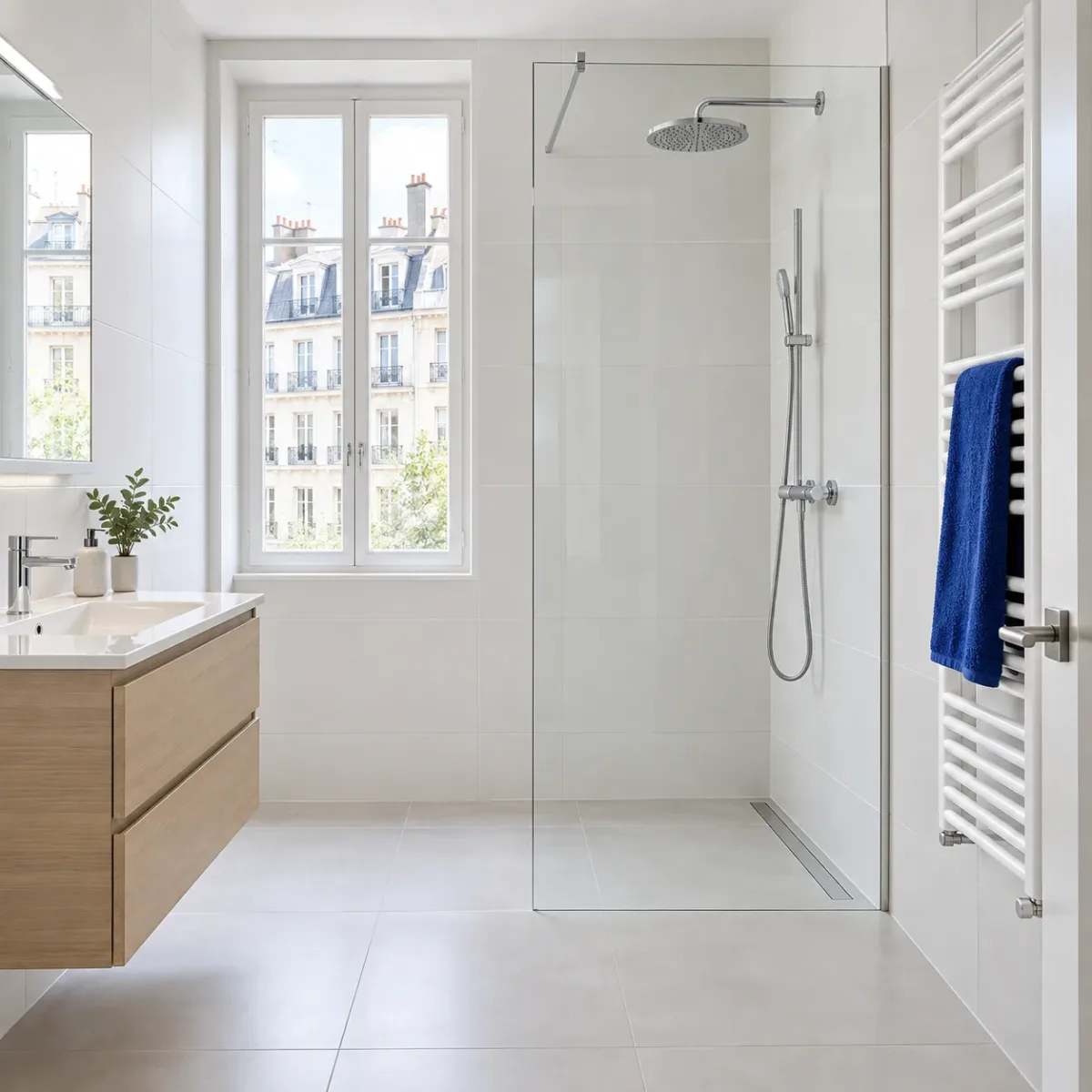 Salle de bain rénovée avec une douche à l’italienne