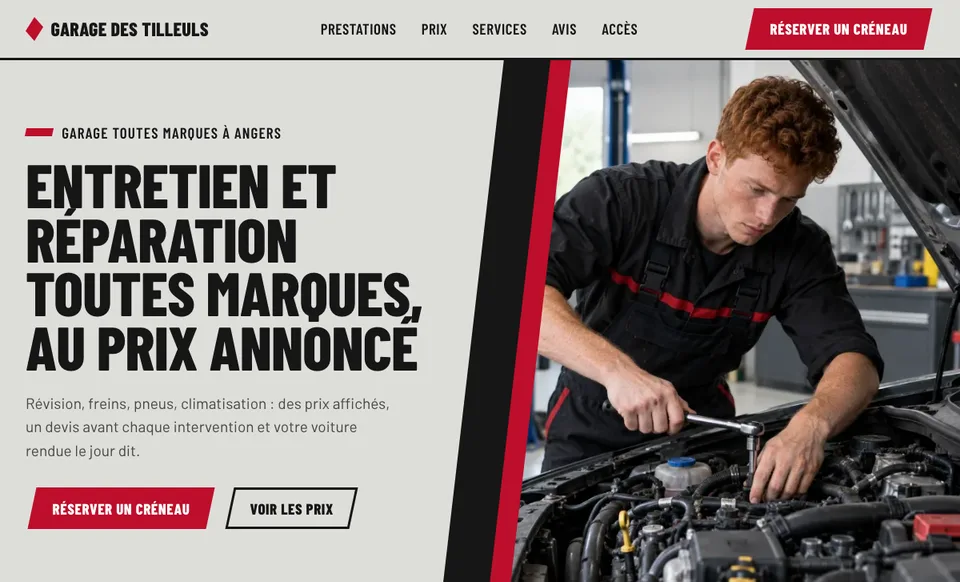 Page d’accueil du site de démonstration d’un garagiste