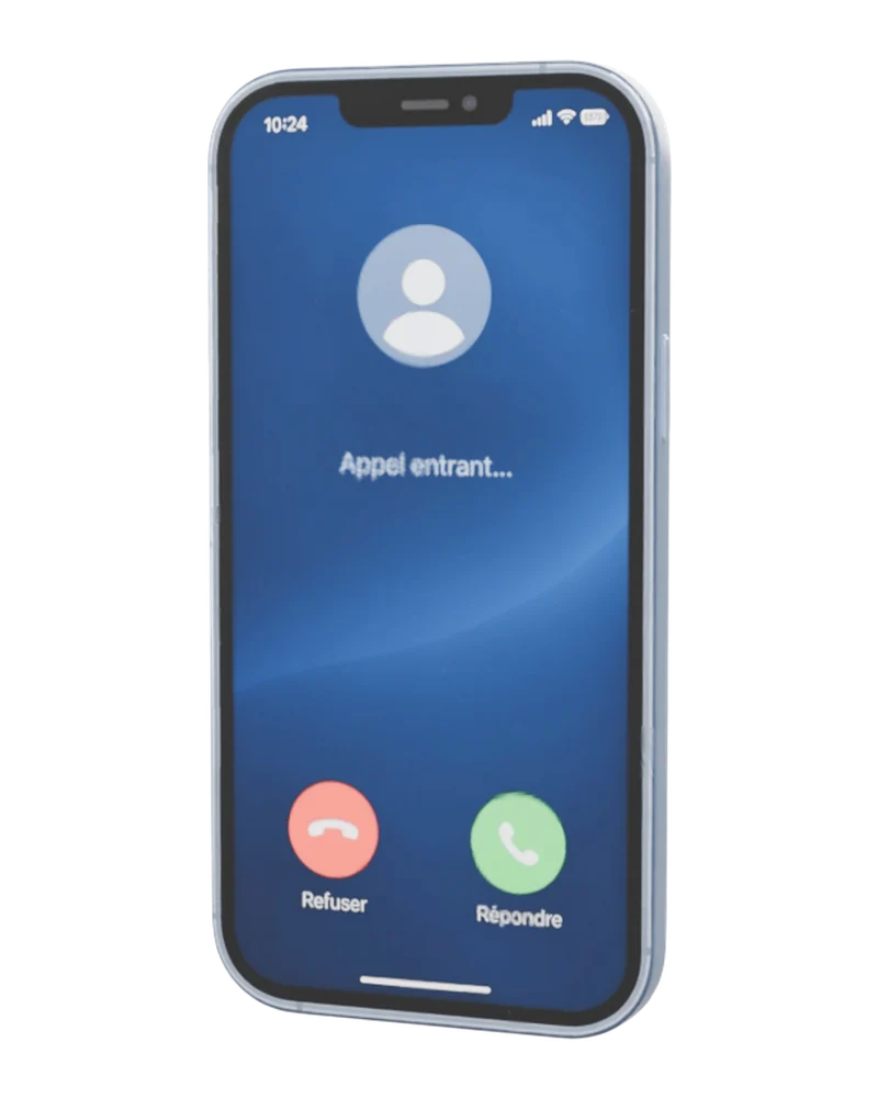 Téléphone qui affiche un appel entrant, avec les boutons Répondre et Refuser